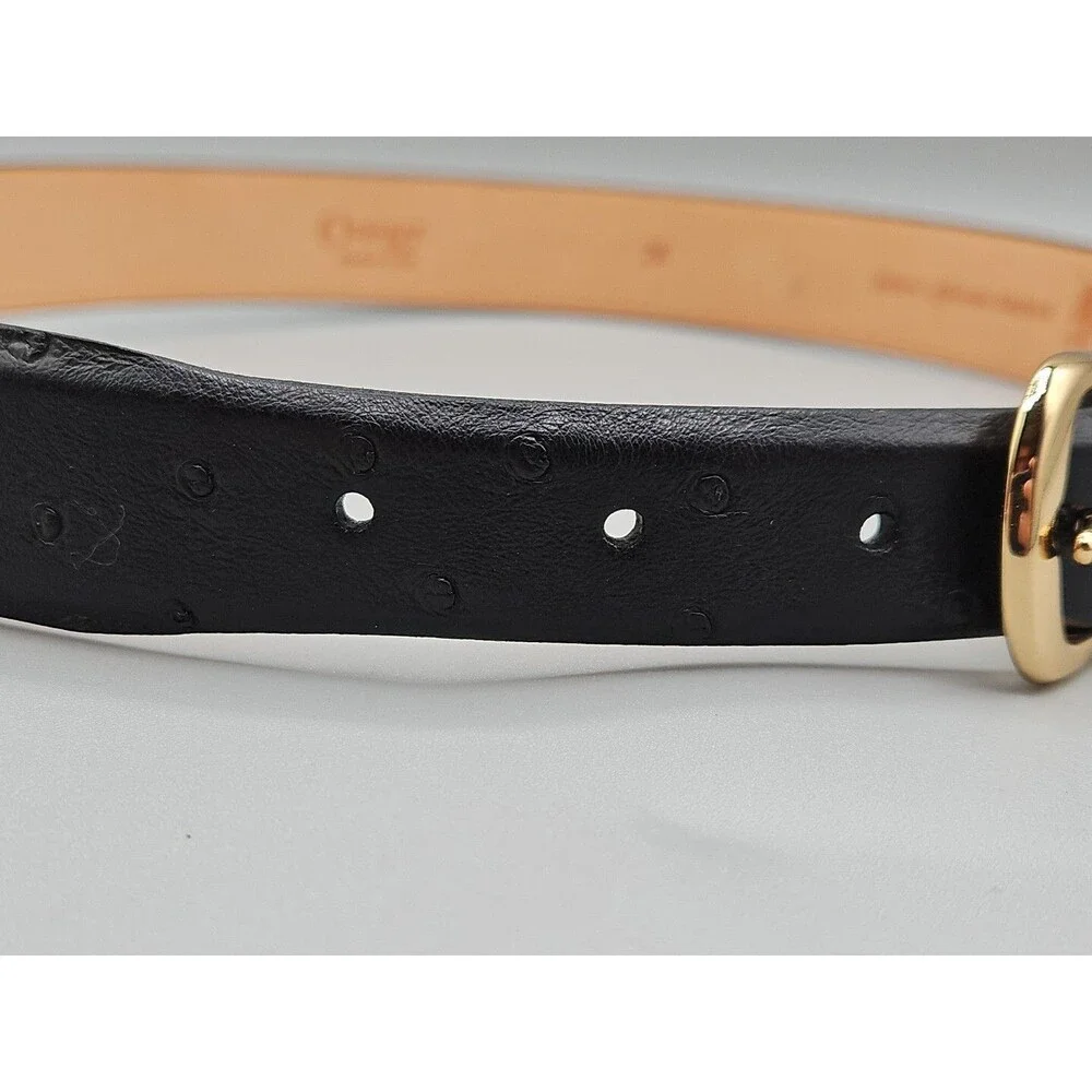 Select African Ostrich Crescent Black Leather Belt Handcrafted in USA Size 28